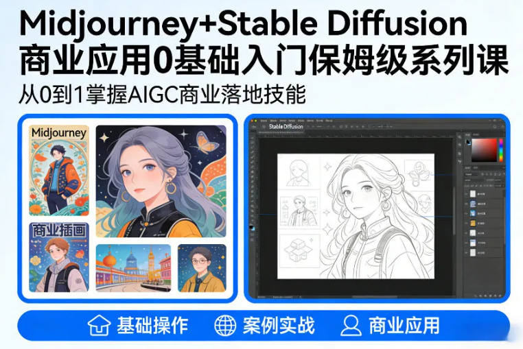 AIGC商业应用Midjourney+Stable Diffusion教程,0基础入门保姆级系列课