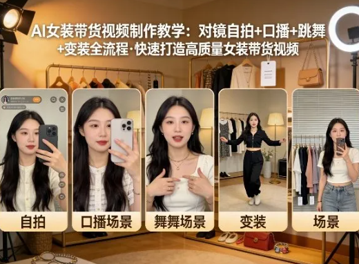 AI女装带货视频制作教学,对镜自拍、口播、跳舞、变装全流程,快速打造高质量女装带货视频