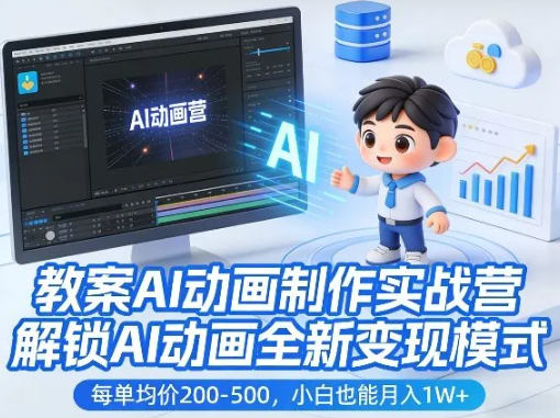 教案AI动画制作实战营,解锁AI动画全新变现模式,每单均价200-500,小白也能月入1W+