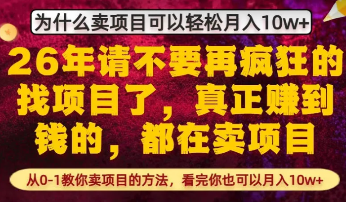 为什么真正賺到钱的都在卖项目,从0-1教你卖项目的方法,看完你也可以月入10w+【揭秘】