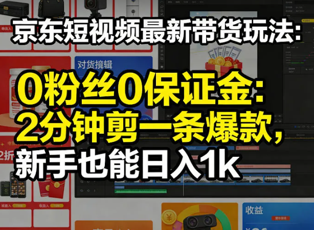 京东短视频最新带货玩法,0粉丝0保证金,2分钟剪一条爆款,新手也能日入1k+【揭秘】